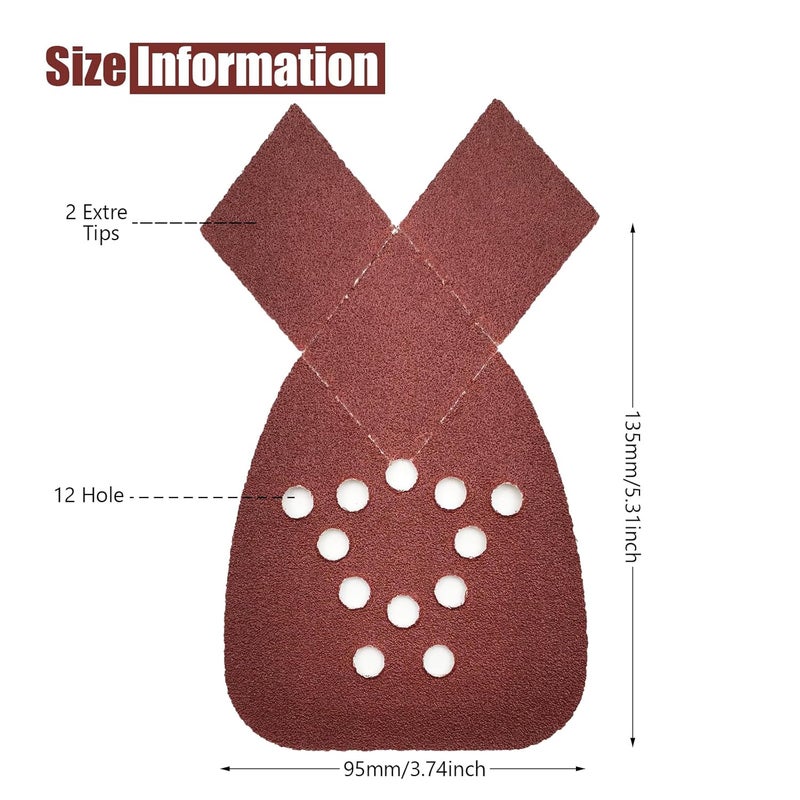 MFBJXC 50PCS Mouse Sander Sandpaper with Extra 2 Tips for Replacement Detail Sander Sanding Pads 12 Holes Hook and Loop Black and Decker Mouse Sander Pads - Image 2